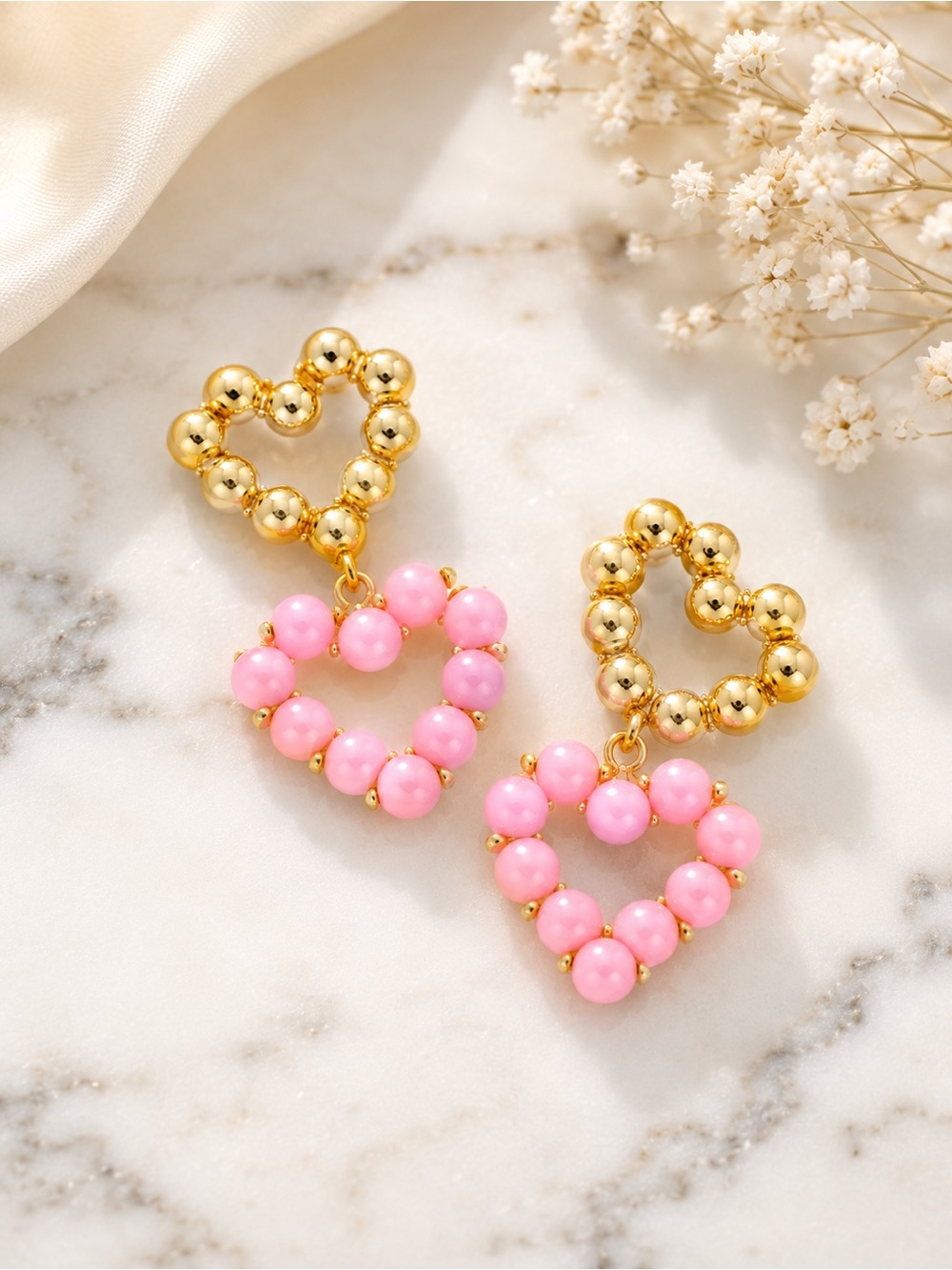 Kendra Scott Ashton Gold Heart Drop Earrings in Blush Ivory Mother-of-Pearl